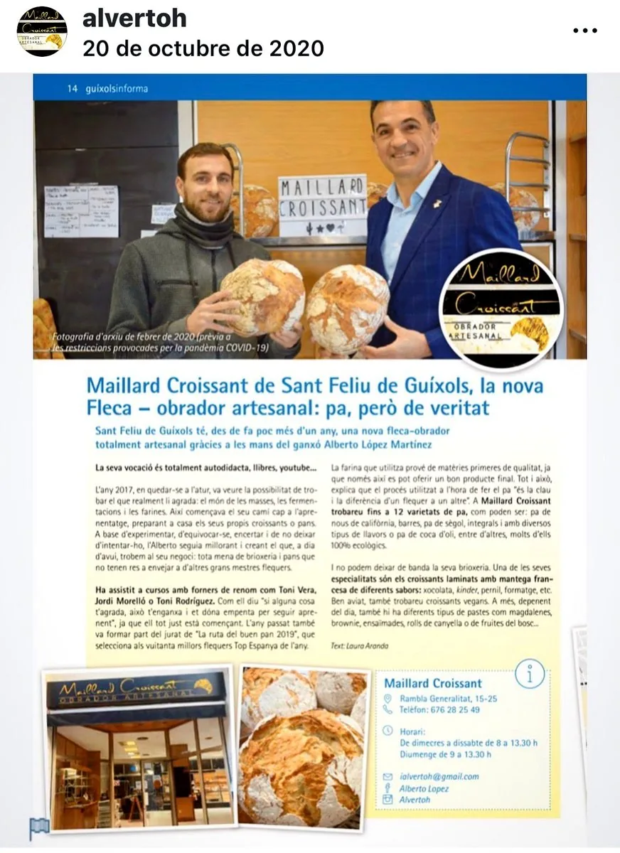 Press clipping — Maillard Croissant in Guíxols Informa, October 2020